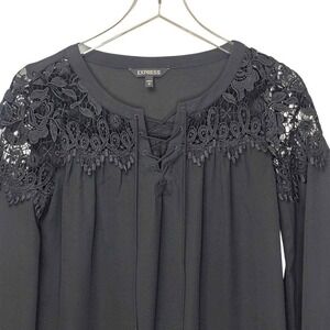 express sheer black top blouse lace up long sleeve goth whimsigoth romantic S